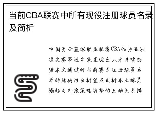 当前CBA联赛中所有现役注册球员名录及简析