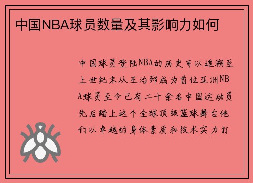 中国NBA球员数量及其影响力如何